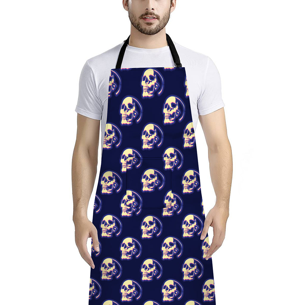 Trippy Skull Pattern Print Bib Apron With Pocket