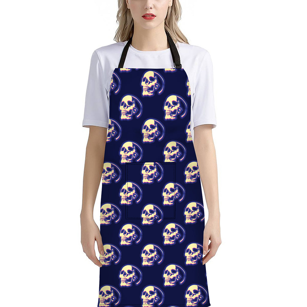 Trippy Skull Pattern Print Bib Apron With Pocket