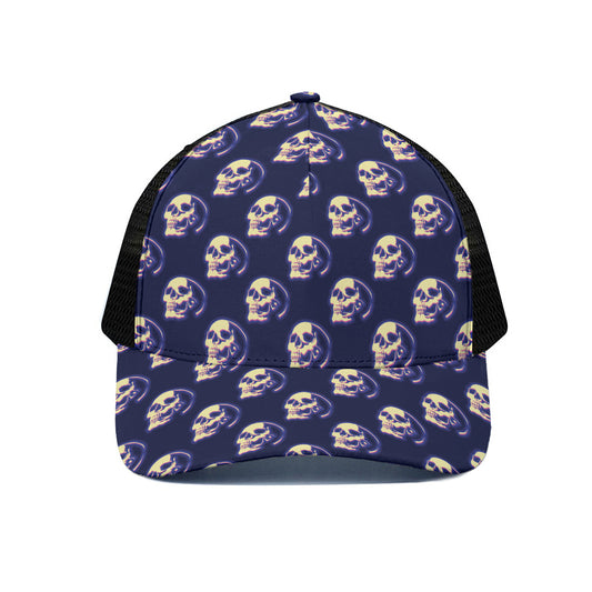 Trippy Skull Pattern Print Black Mesh Trucker Cap
