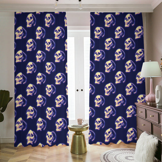 Trippy Skull Pattern Print Blackout Pencil Pleat Curtains