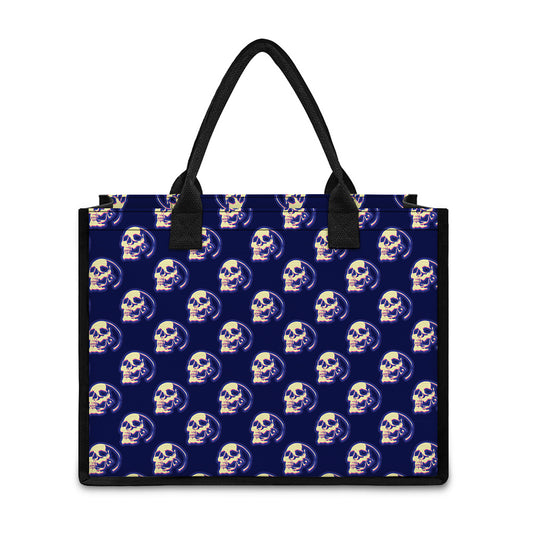 Trippy Skull Pattern Print Canvas Tote Bag