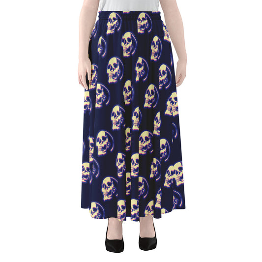 Trippy Skull Pattern Print Chiffon Maxi Skirt