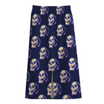 Trippy Skull Pattern Print Cotton Front Slit Maxi Skirt