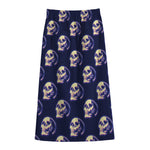 Trippy Skull Pattern Print Cotton Front Slit Maxi Skirt