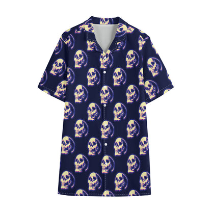 Trippy Skull Pattern Print Cotton Hawaiian Shirt