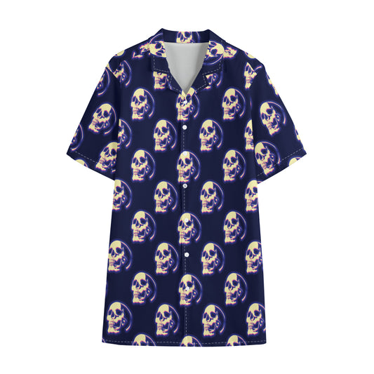 Trippy Skull Pattern Print Cotton Hawaiian Shirt