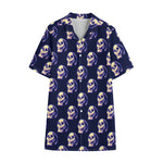 Trippy Skull Pattern Print Cotton Hawaiian Shirt