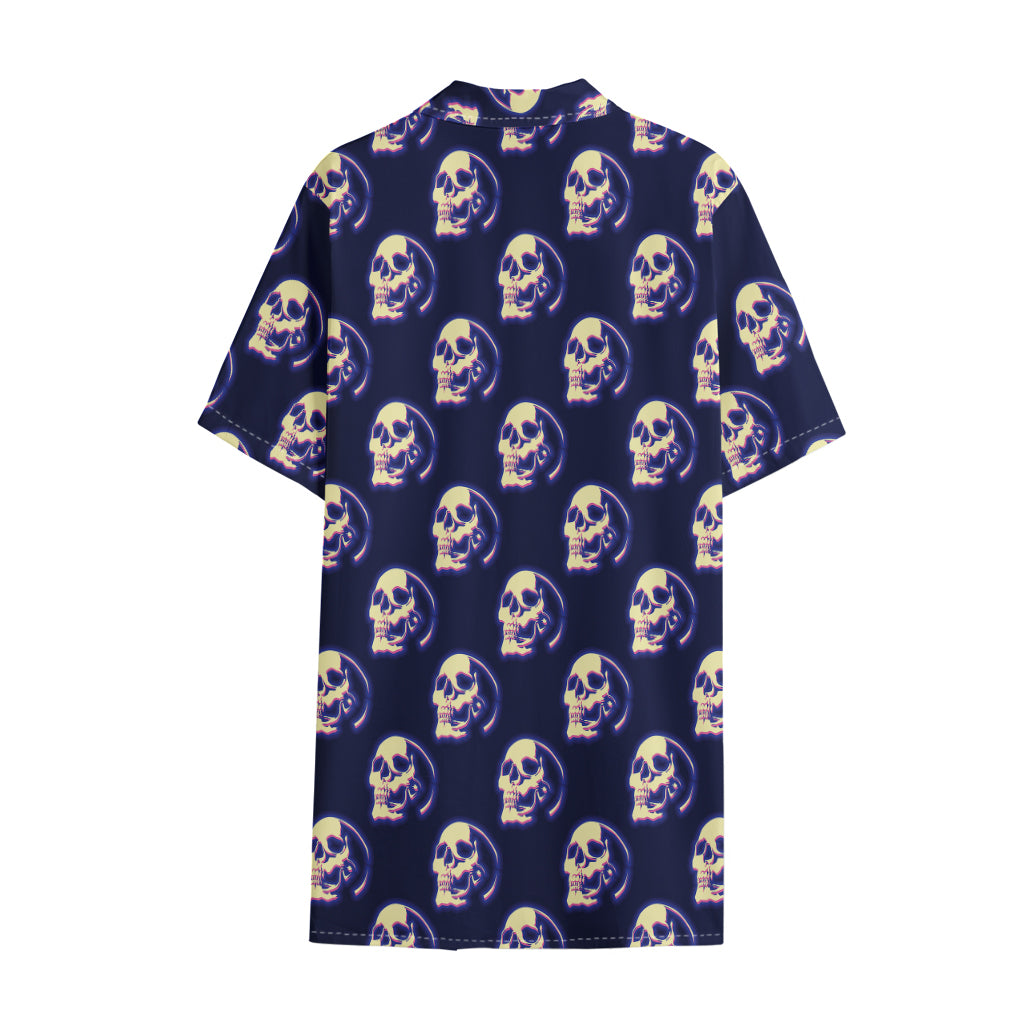 Trippy Skull Pattern Print Cotton Hawaiian Shirt