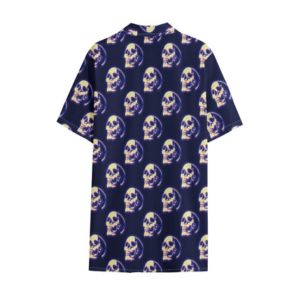 Trippy Skull Pattern Print Cotton Hawaiian Shirt