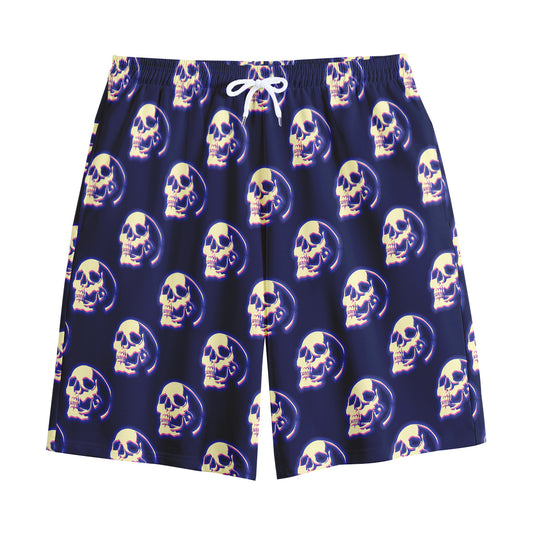 Trippy Skull Pattern Print Cotton Shorts