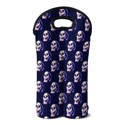 Trippy Skull Pattern Print Double Neoprene Wine Tote