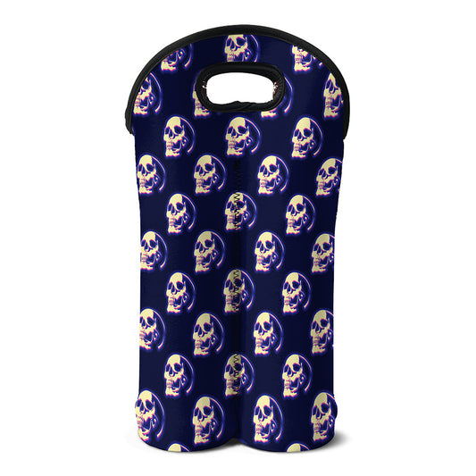 Trippy Skull Pattern Print Double Neoprene Wine Tote