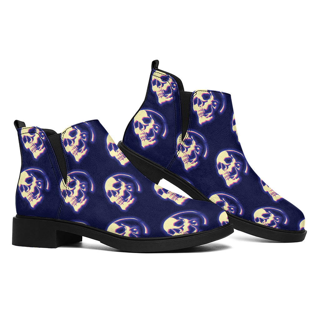 Trippy Skull Pattern Print Flat Ankle Boots