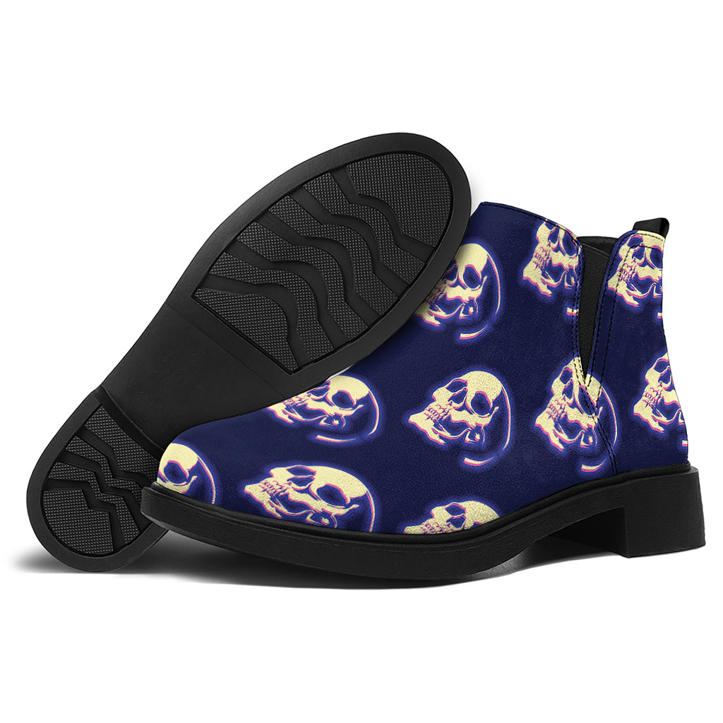 Trippy Skull Pattern Print Flat Ankle Boots