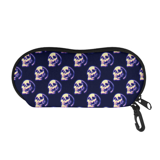 Trippy Skull Pattern Print Glasses Case