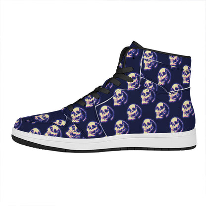 Trippy Skull Pattern Print High Top Leather Sneakers