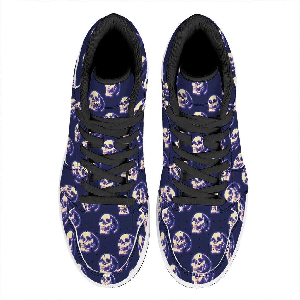 Trippy Skull Pattern Print High Top Leather Sneakers
