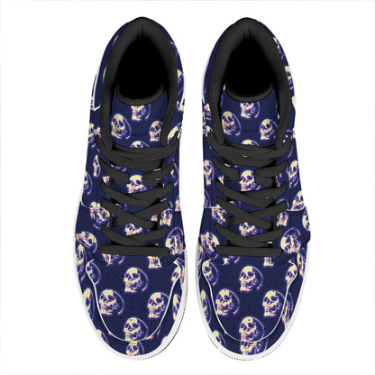 Trippy Skull Pattern Print High Top Leather Sneakers