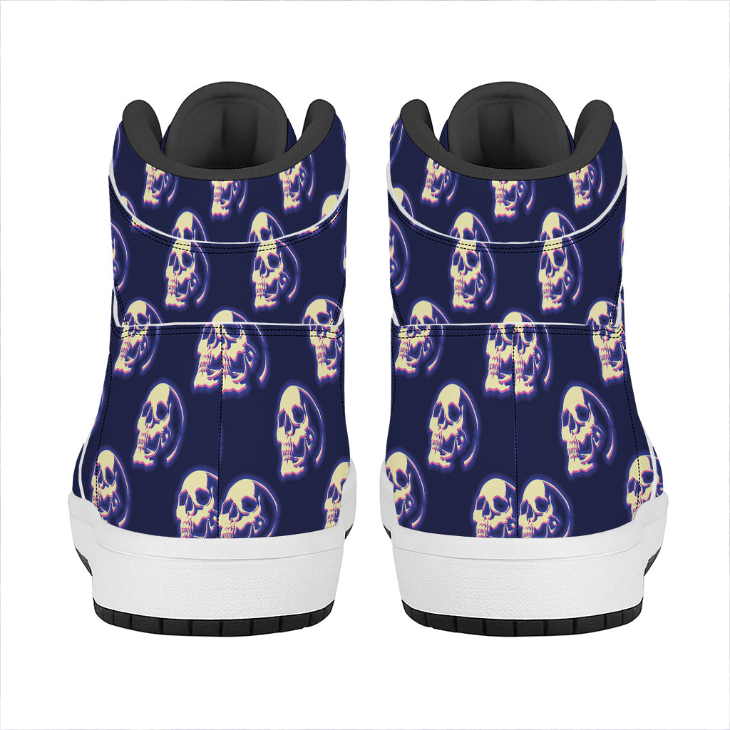 Trippy Skull Pattern Print High Top Leather Sneakers