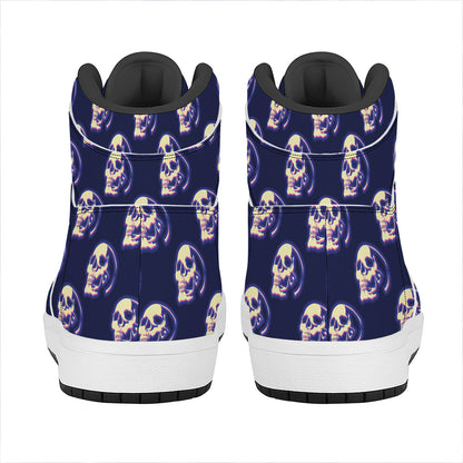 Trippy Skull Pattern Print High Top Leather Sneakers