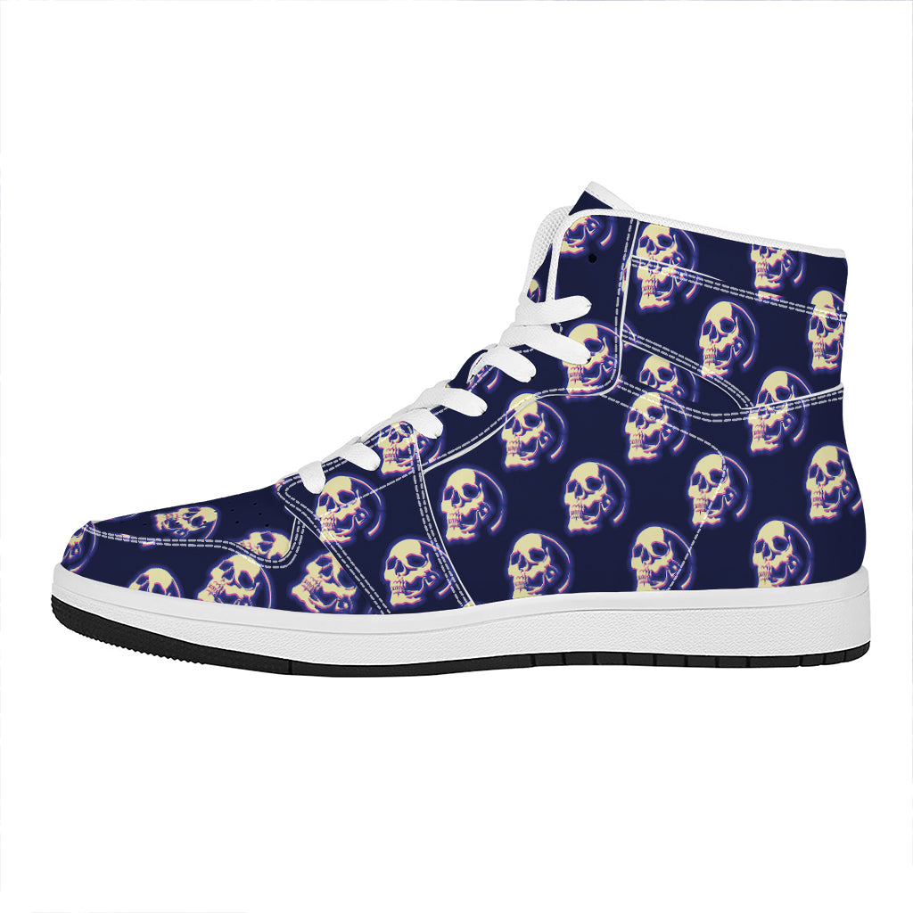 Trippy Skull Pattern Print High Top Leather Sneakers