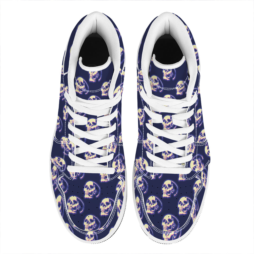 Trippy Skull Pattern Print High Top Leather Sneakers