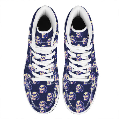 Trippy Skull Pattern Print High Top Leather Sneakers