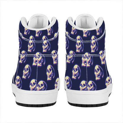 Trippy Skull Pattern Print High Top Leather Sneakers