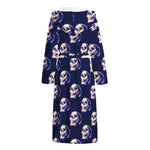 Trippy Skull Pattern Print Hooded Bathrobe