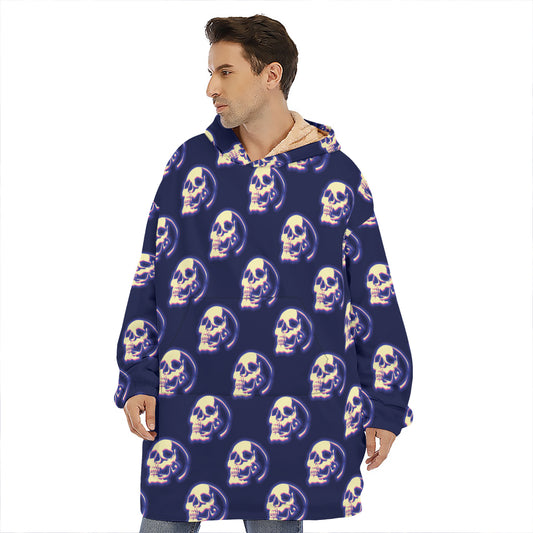 Trippy Skull Pattern Print Hoodie Blanket