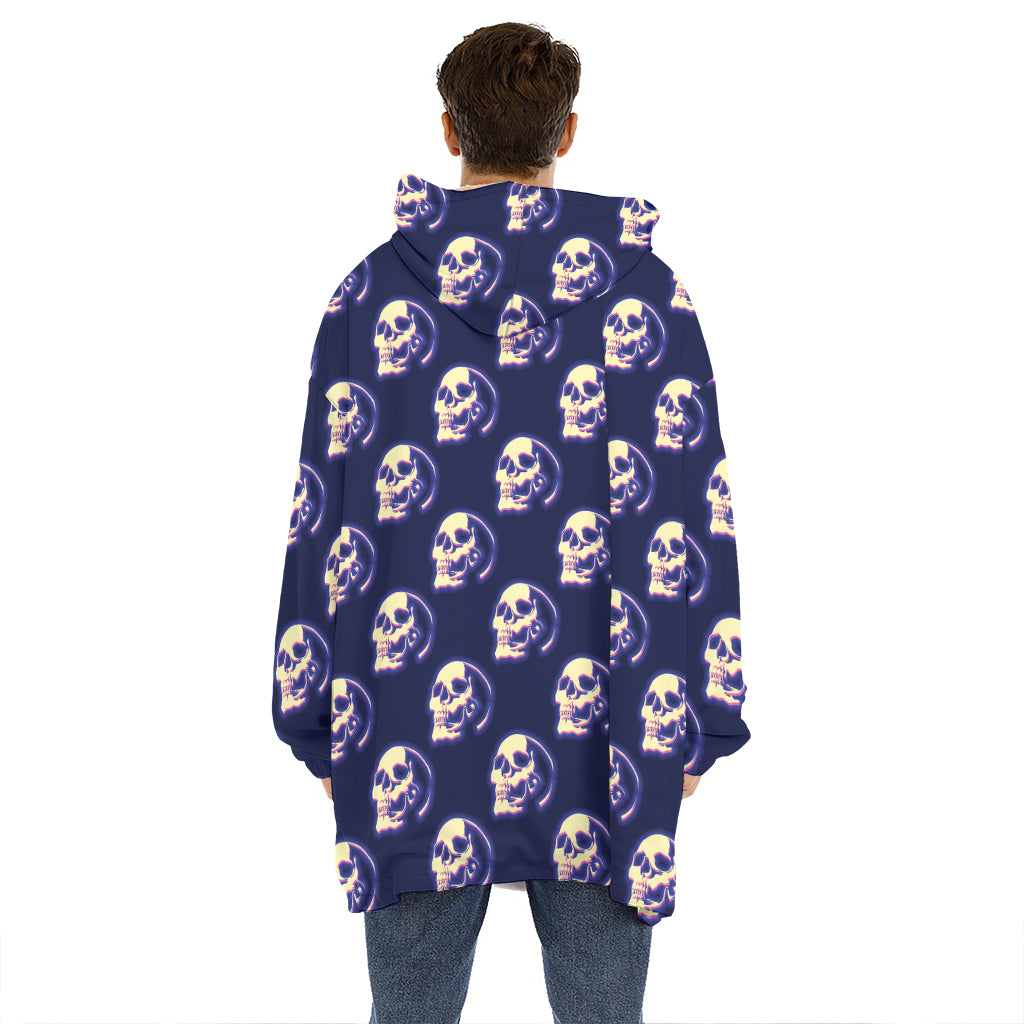 Trippy Skull Pattern Print Hoodie Blanket