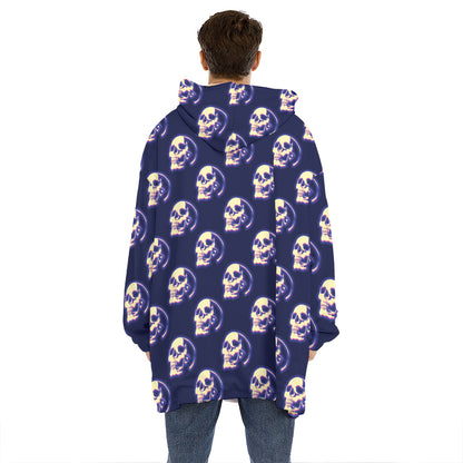 Trippy Skull Pattern Print Hoodie Blanket