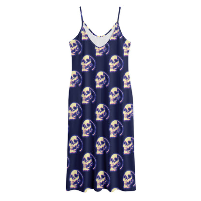 Trippy Skull Pattern Print Jersey Midi Cami Dress