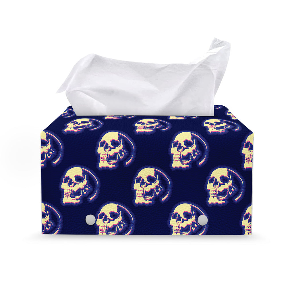 Trippy Skull Pattern Print Leather Tissue Box Cover