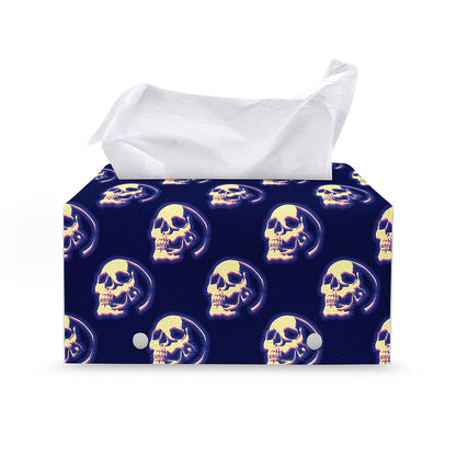 Trippy Skull Pattern Print Leather Tissue Box Cover