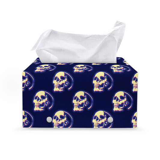 Trippy Skull Pattern Print Leather Tissue Box Cover