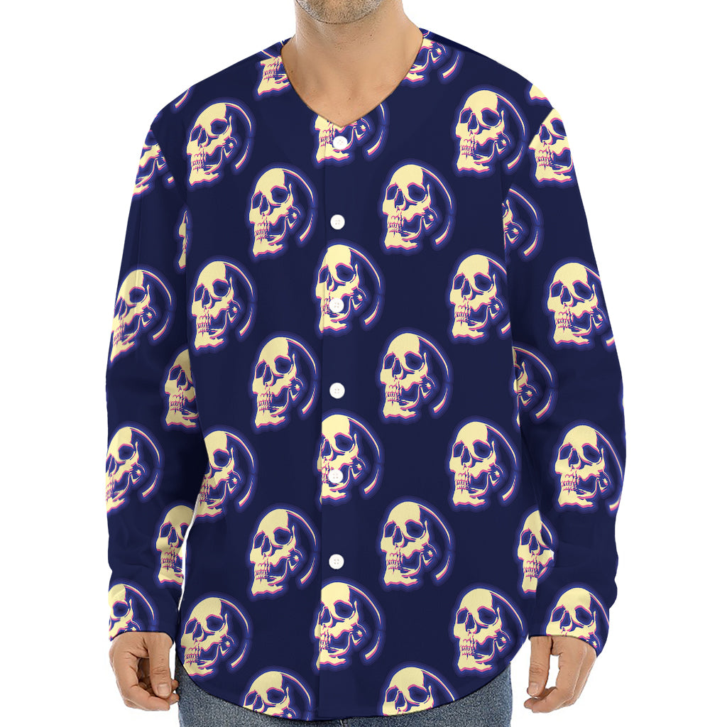 Trippy Skull Pattern Print Long Sleeve Baseball Jersey