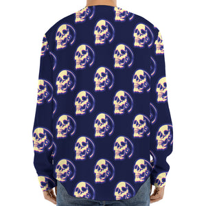 Trippy Skull Pattern Print Long Sleeve Baseball Jersey