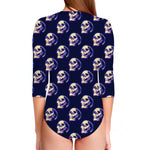 Trippy Skull Pattern Print Long Sleeve Swimsuit