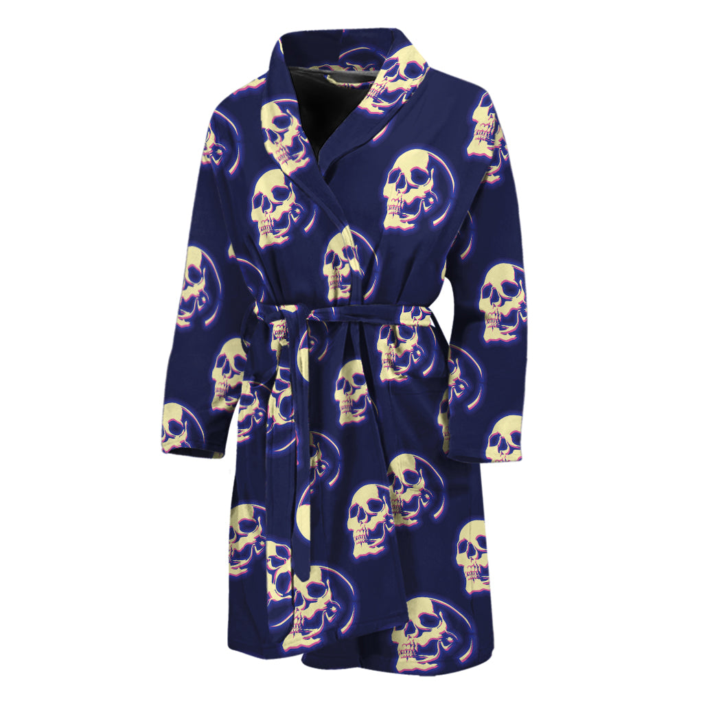 Trippy Skull Pattern Print Men's Bathrobe