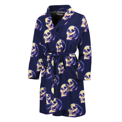 Trippy Skull Pattern Print Men's Bathrobe