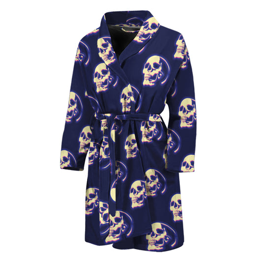 Trippy Skull Pattern Print Men's Bathrobe