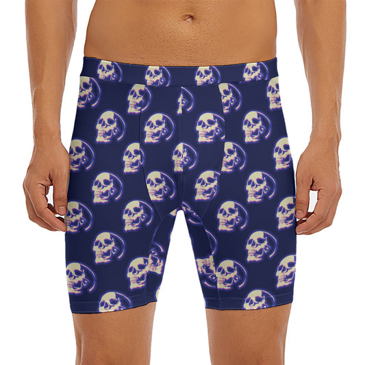 Trippy Skull Pattern Print Men's Long Boxer Briefs
