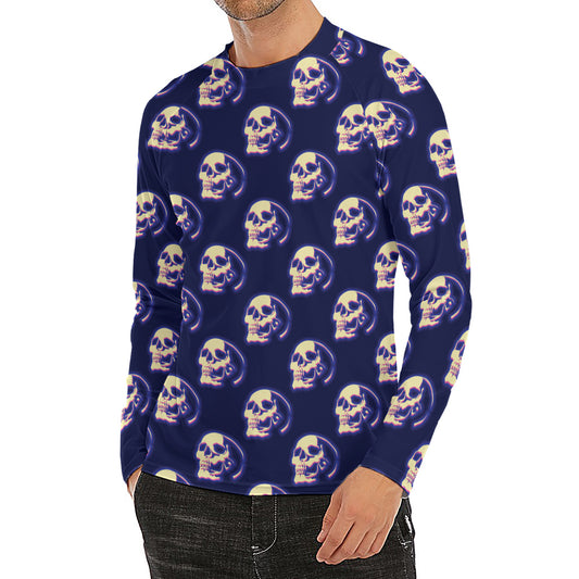 Trippy Skull Pattern Print Men's Long Sleeve Rash Guard