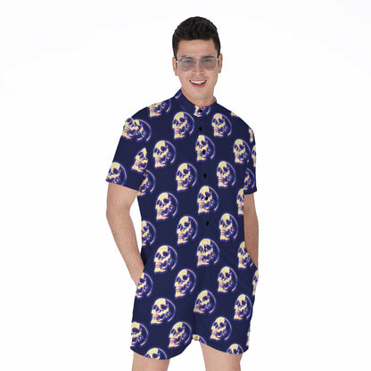 Trippy Skull Pattern Print Men's Rompers