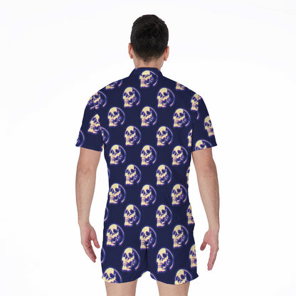 Trippy Skull Pattern Print Men's Rompers