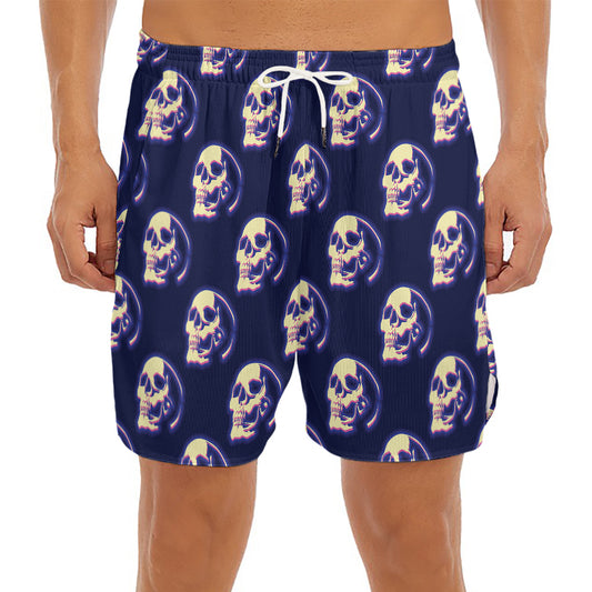 Trippy Skull Pattern Print Men's Split Running Shorts