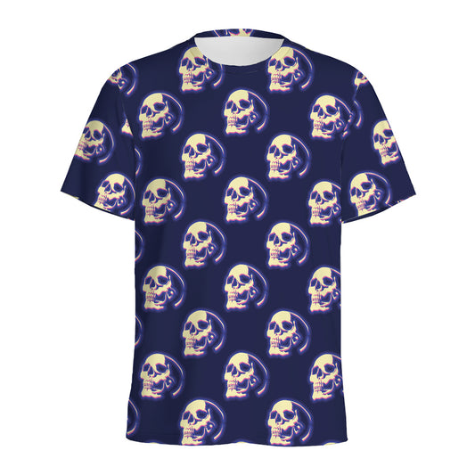 Trippy Skull Pattern Print Men's Sports T-Shirt