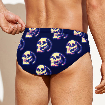 Trippy Skull Pattern Print Men's Swim Briefs
