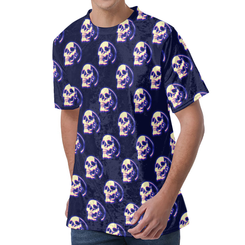 Trippy Skull Pattern Print Men's Velvet T-Shirt